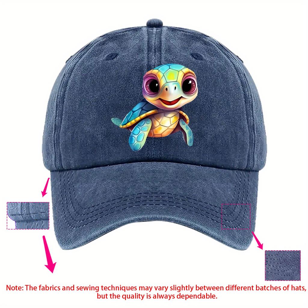 Colorful Cartoon Turtle Print Baseball Cap Unisex Casual Adjustable Polyester Summer Hat