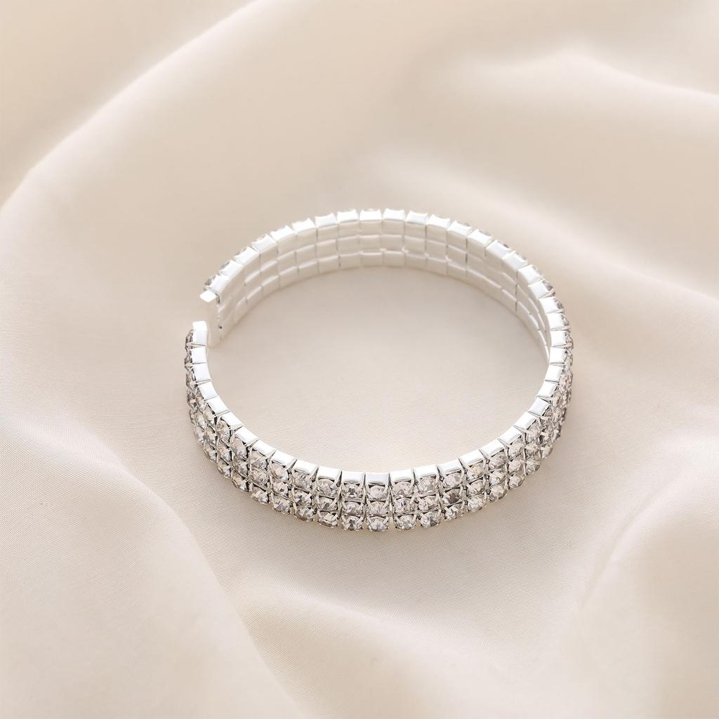3-Layer Rhinestone Open Bangle Alloy Bracelet for Women Stylish Jewelry