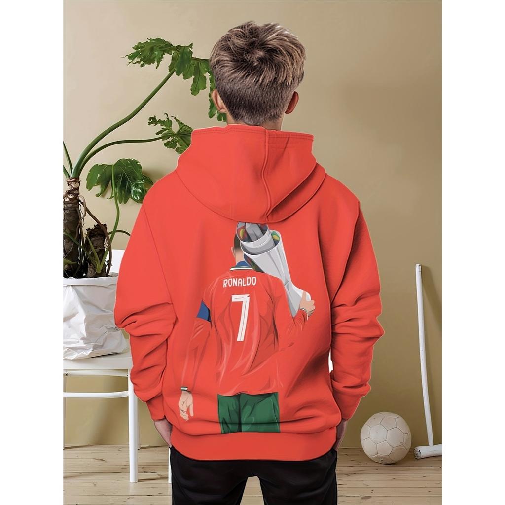 Children's Hoodie with Letter C Pattern, Trendy Children's Hoodie for Boys, Casual Hooded Long Sleeved Pullover