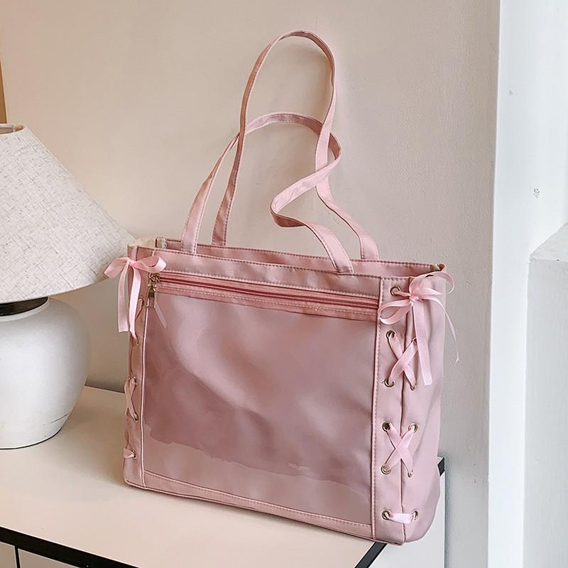 Girls' Satin Tie Bowknot Ita Bag Transparent Badge Goods Pain Bag Shoulder Bag Two-Dimension Itabag Anime Versatile