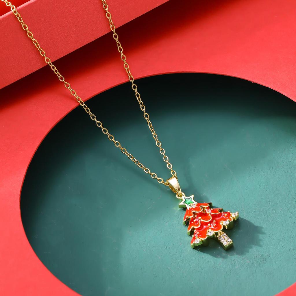 Non-Fading Christmas Tree & Firecracker Pendant Necklace for Women - European & American Style, Perfect New Year Gift