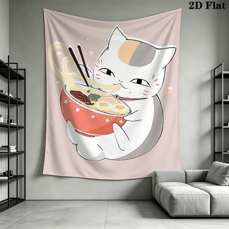 Noodle-Eating Kitten Pattern Home Decor Tapestry, Wall Hanging, Decorative RV Wall Cloth.MGT0918273
