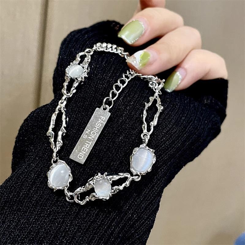 Irregular Moonstone Necklace Women's High-end Design Sense Niche New Sweet and Cool Girls Sweater Chain Accessories Men