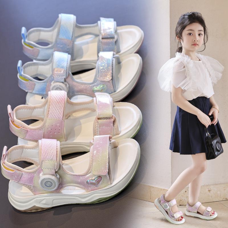 Girls Sandals Summer New Soft Sole Fashion Korean Version Medium and Large Children Light Non-slip Children Girls Beach Shoes