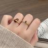 Four-Leaf Clover Gourd, Angora Red Enamel, Open Ring, Diamond-Set Zircon Stacked Ring.