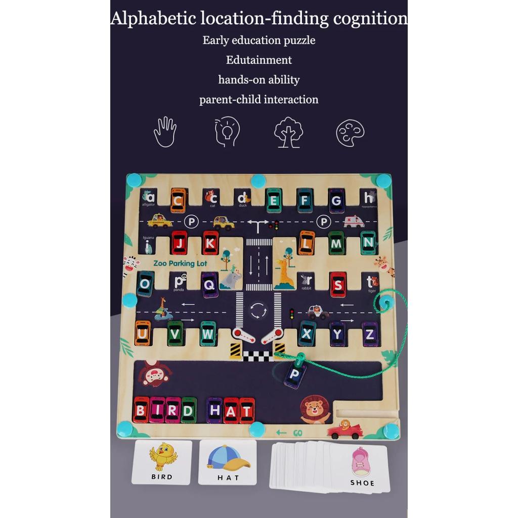 Children Magnetic English Letters Find Car Parking  Maze Learning Education Toys Color Matching Montessori Toys Wooden Toys