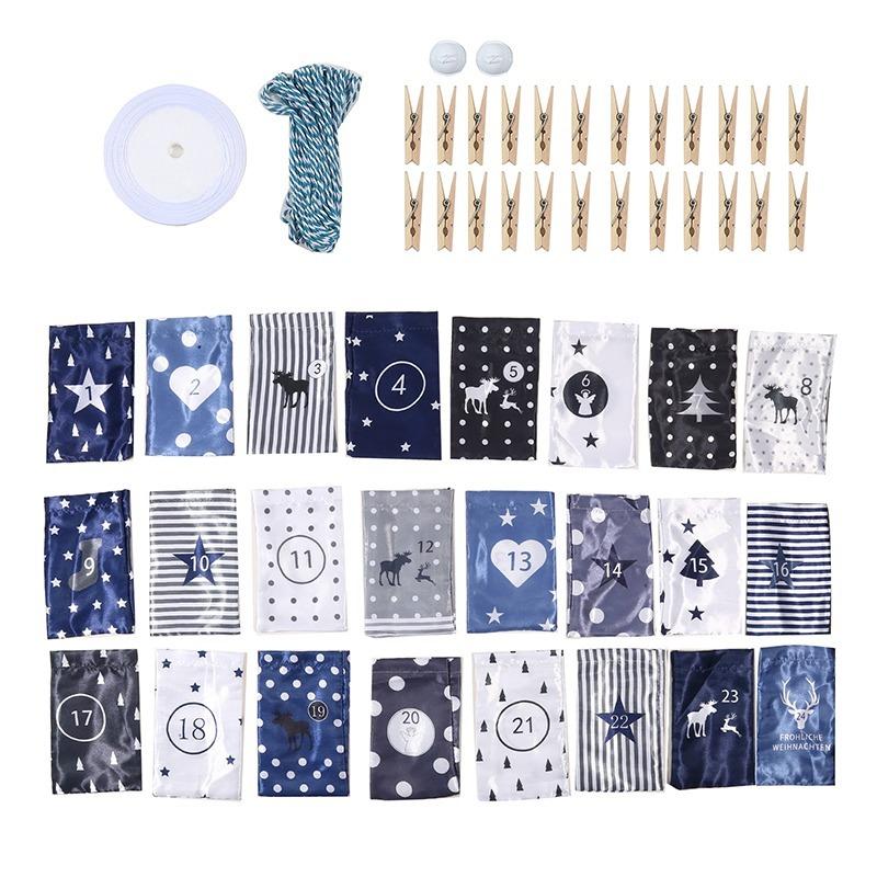 Christmas Decoration  Advent Calendar 24pcs Gift Bags Decoratie DIY Paper Stickers Wooden Ornament Xmas Navidad