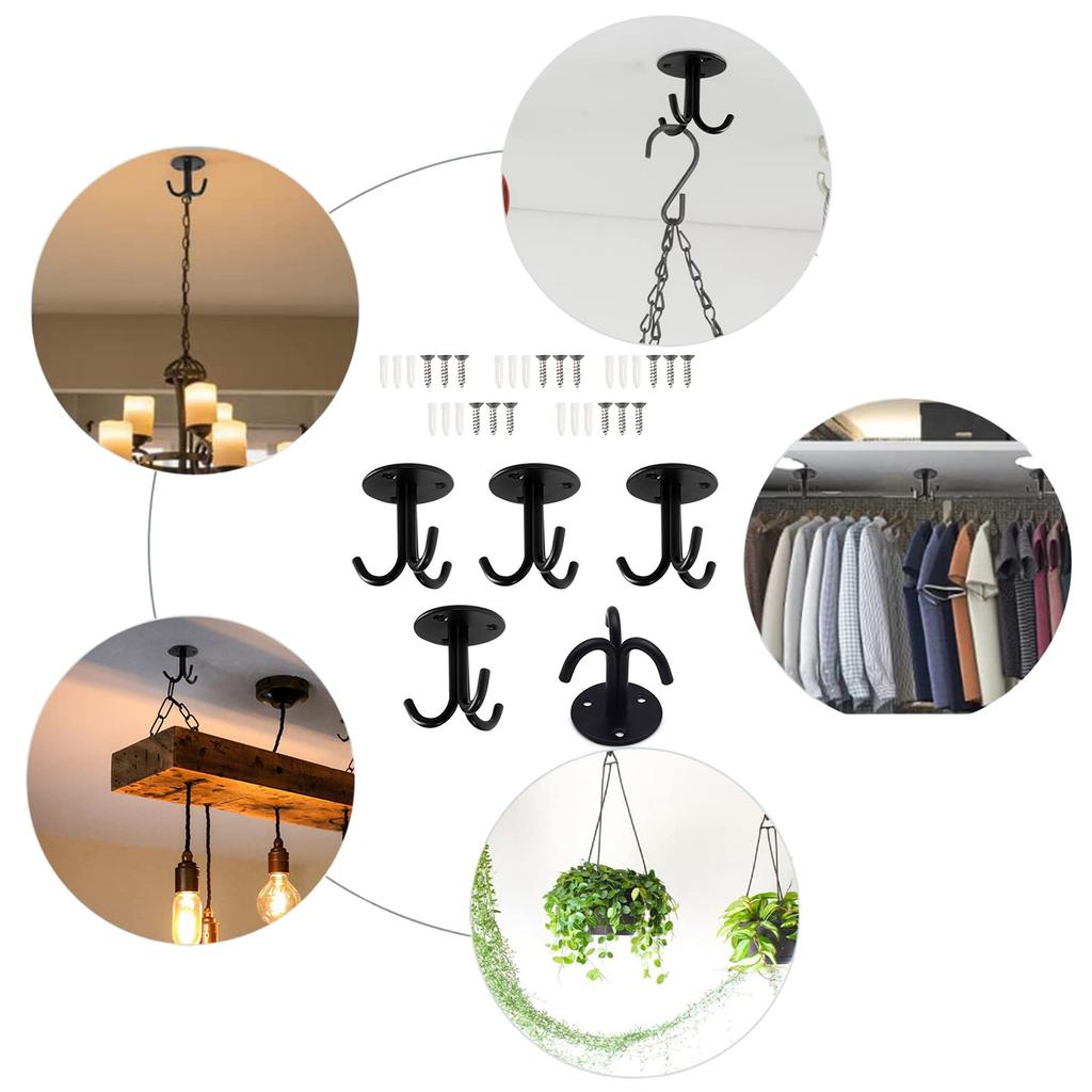 Pack of 5 Triple Hook Ceiling Hook Stainless Steel Hanging Hardware for Chandeliers Fan Hammocks Indoor Outdoor Use