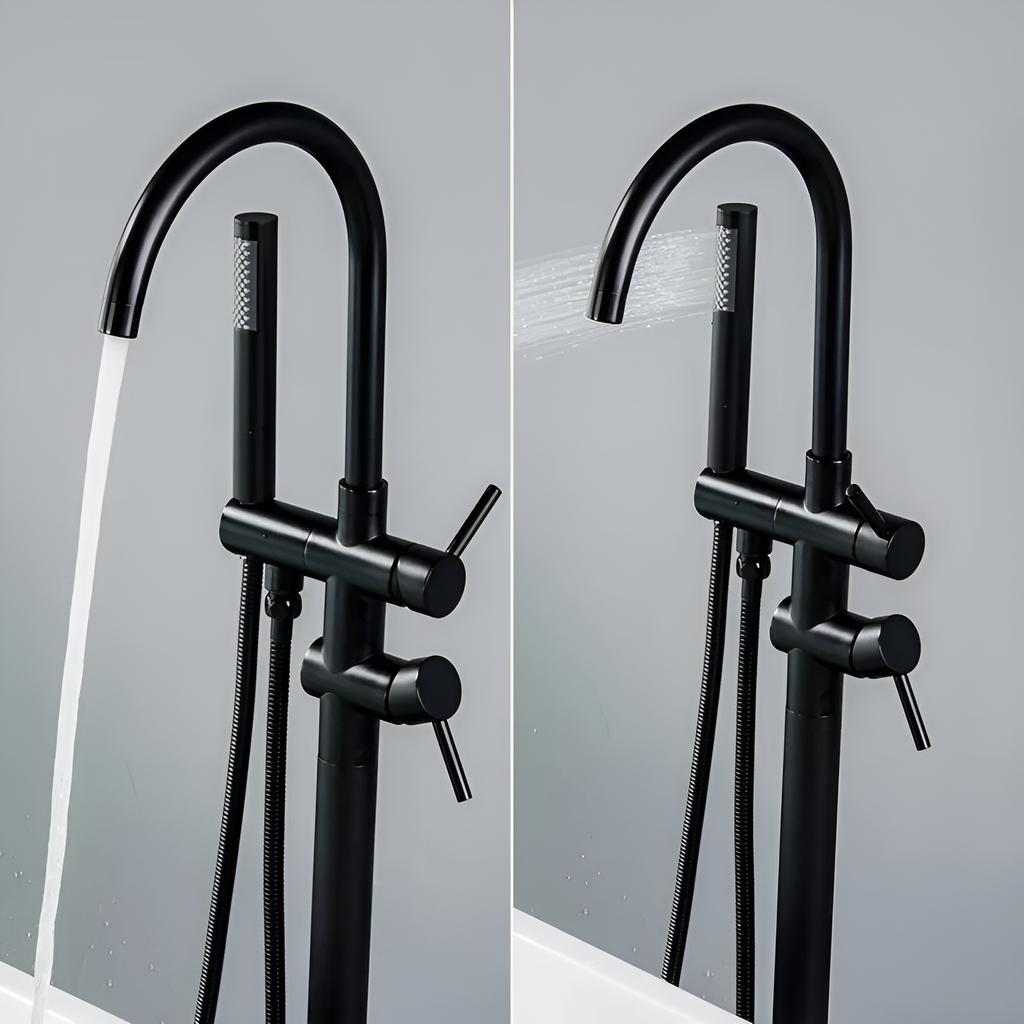 Freestanding Brass Bathtub Faucet, Exclusive Copper, Black Shower