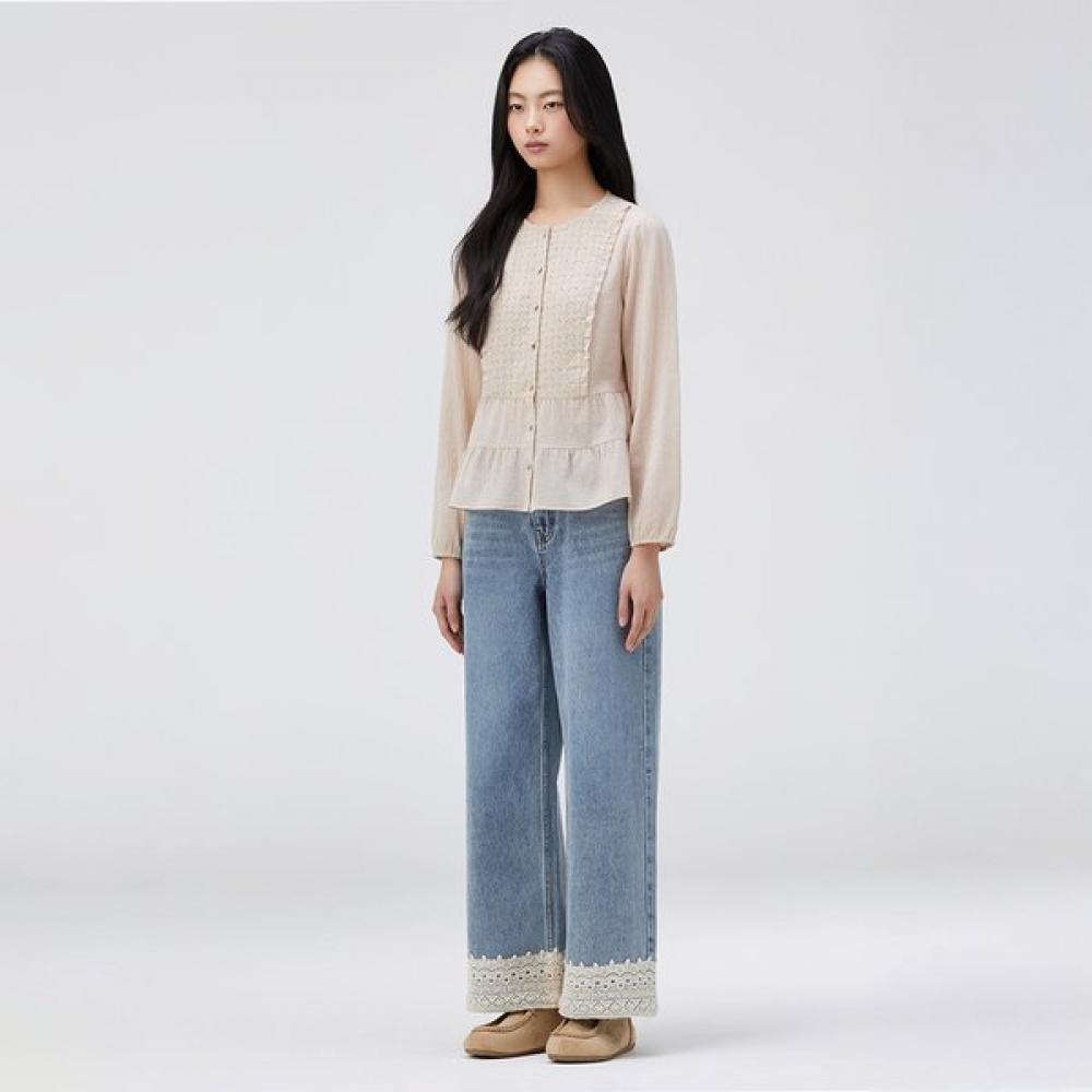 Thursday Island Eyelet Colorblock Frill Blouse T262mbl136w