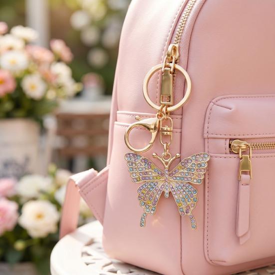 Keychain Pendant Sparkling Rhinestones Butterfly Charm Key Chain with Lobster Clasp Electroplated Key Holder Bag Accessory