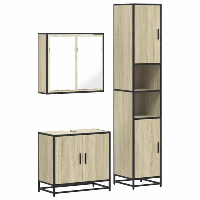 VidaXL Ensemble De Meubles De Salle De Bain 3 Pcs Chêne Sonoma, Armoire De Salle De Bain, Armoire De Rangement De Toilette, 3301076