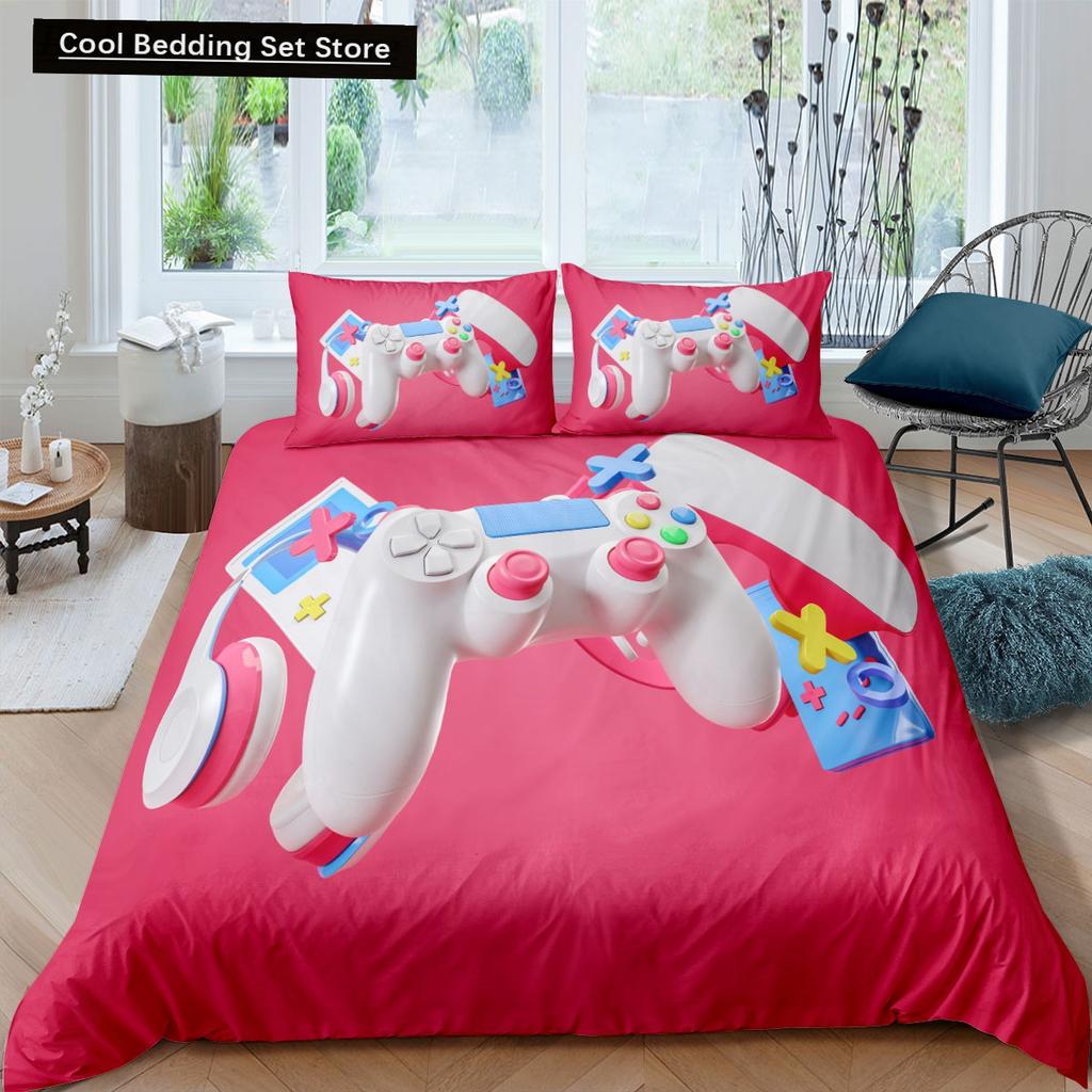 Gamer Bedding Sets for Boy,Gamepad Controller Duvet Cover Set King Size,Video Games Comforter Cover Teens Polyester Quilt Cover