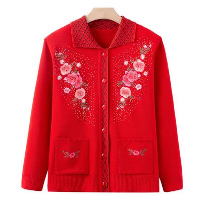 Mittelalte und ältere Mütter tragen Herbst- und Winter-Stick-Cardigan-Pullover Die ältere Strickjacken-Strickpullover-Jacke