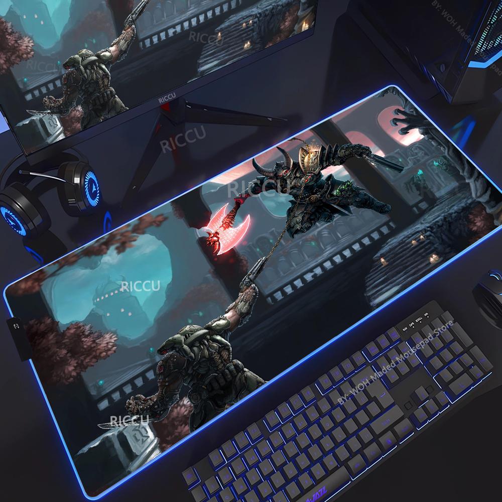 Spiel D-DOOM E-Eternal Mauspads RGB Leuchtend Große Tischunterlage Verschlüsselt Anti-Rutsch Super Großes Gaming-Mauspad Erweiterte Spielmatte