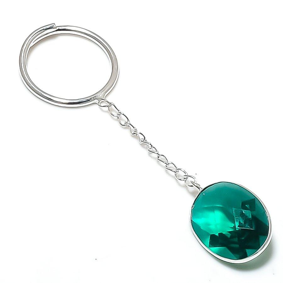 Natural Diopside Gemstone 925 Sterling Silver Jewelry Keychain 3.15  ETC-13843
