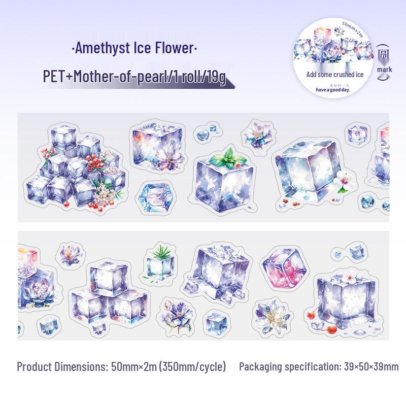 Beautiful Day PET Die-cut Shell Light Adhesive Tape - Crushed Ice Series, Ice Cube Theme, DIY Materials, 6 Styles