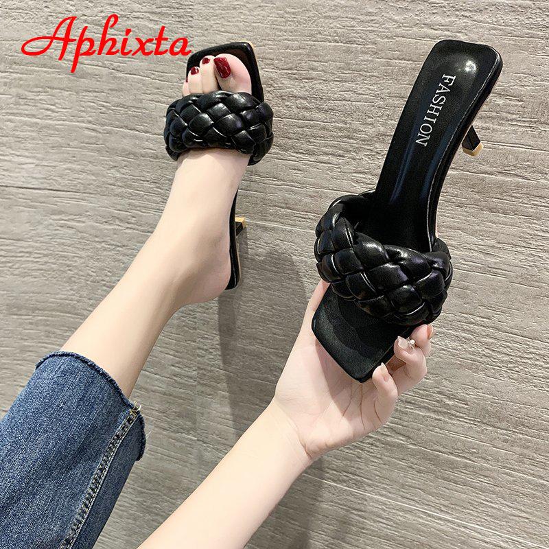 Fashion Aphixta 6 Cm Heels Slides Women Braided Rope Quality Weave Open Toe Flat Casual Slipper Leisure Sandal Female Beach Flip Flops