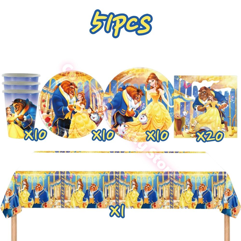 Beauty And The Beast Party Decoration Birthday Backdrop Belle Princess Paper Cup Plate Balloons For Girl Favor Gifts Baby Shower