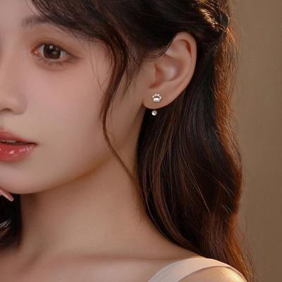 S925 Postříbřené puzety Bez možnosti odstranění Kompaktní ušní kost Náušnice Náušnice se stopami domácích zvířat Temperamentní sladké šrouby Twist kotěcí drápky