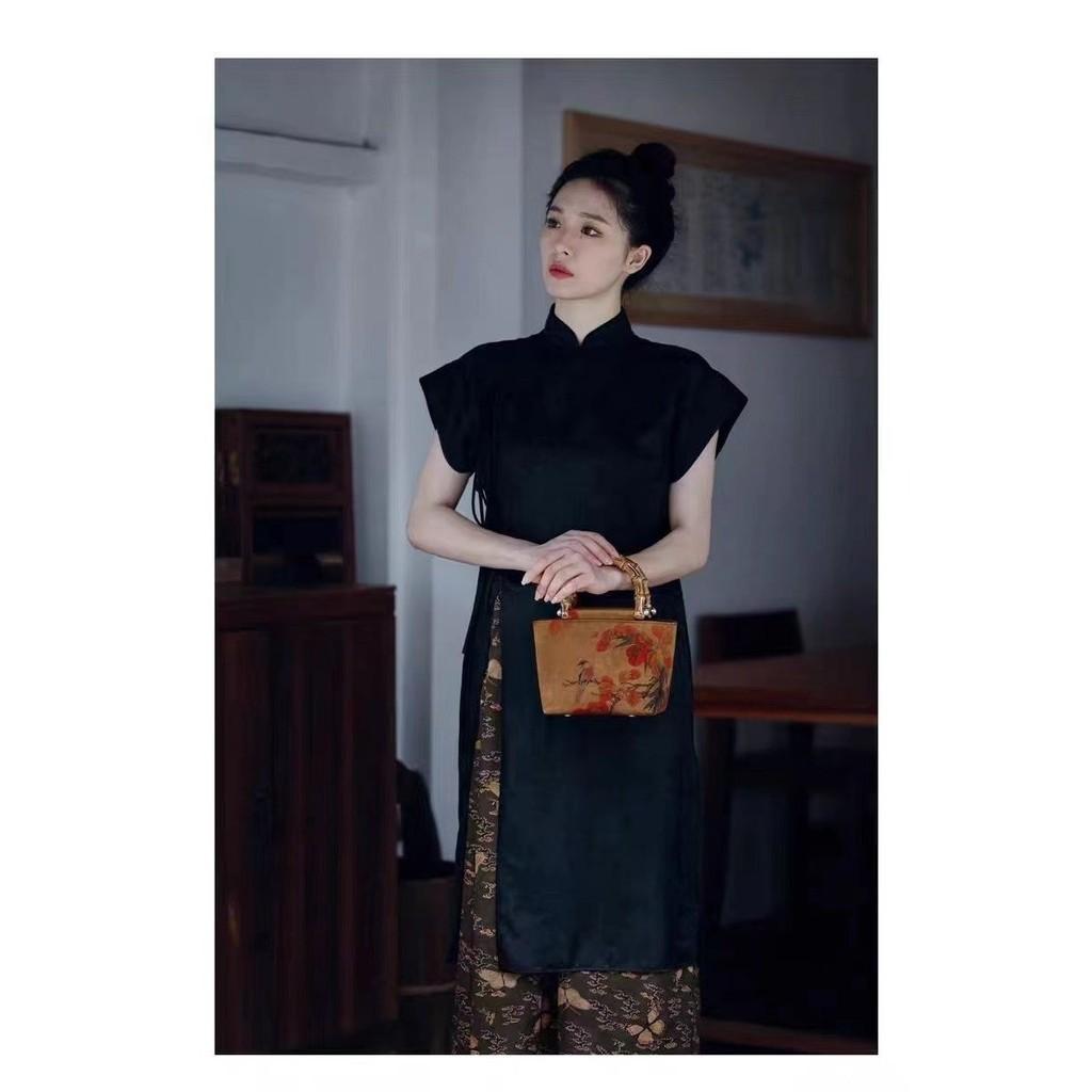 IELGY original design fragrant cloud yarn bamboo cheongsam handbag, new Chinese style retro Hanfu bamboo handle handbag