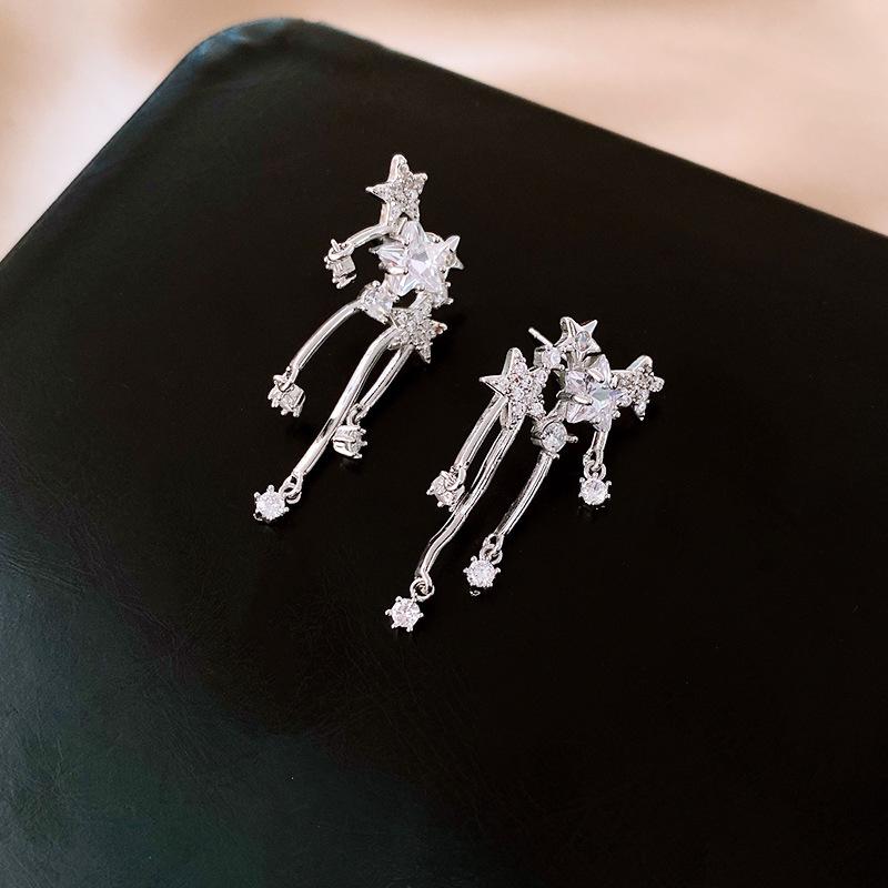 

Zircon Star Pearl Earrings Necklace French Clavicle Chain Exquisite Versatile Jewelry Set