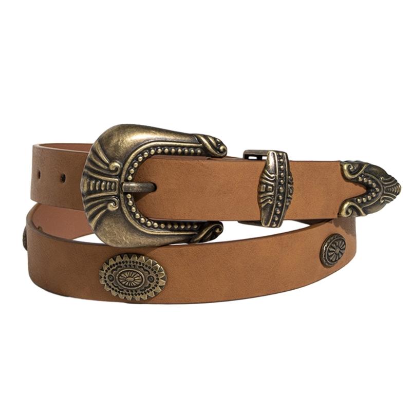 PU Waist Belts with Alloy Carved Buckle Thin Adjustable Waist Belt Woman Girls Jeans Dresses Skirt Coat Waistband