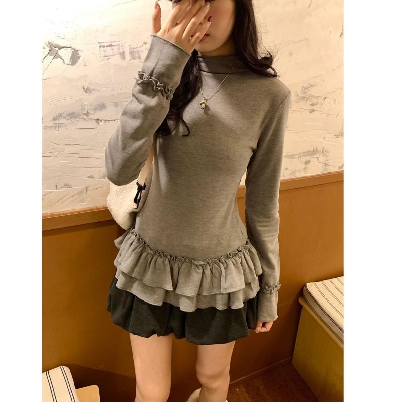 Womens Ballet Style Semi-High Neck Long Sleeve Top Fitted Thickened De Base Layer Winter