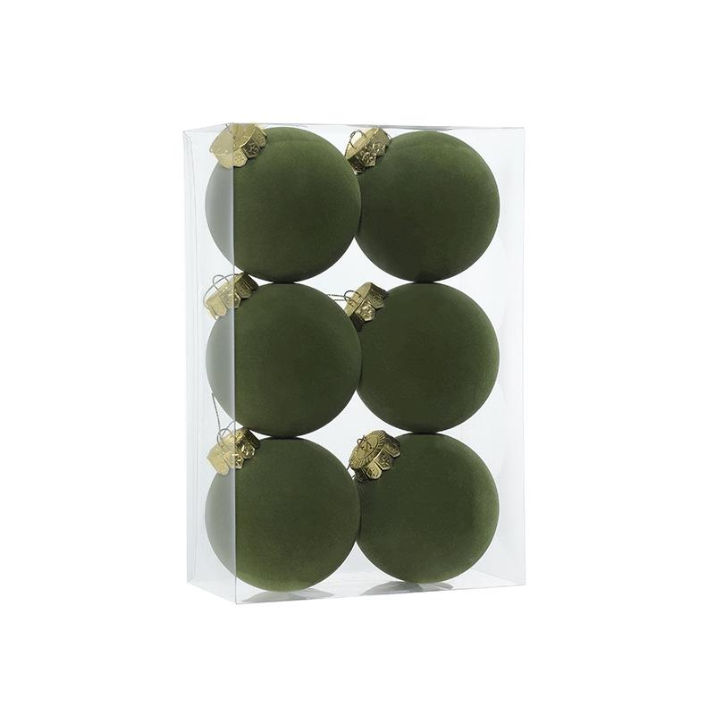 Set of 6 Christmas Tree Ornaments: 8cm Plastic Flocking Colored Balls