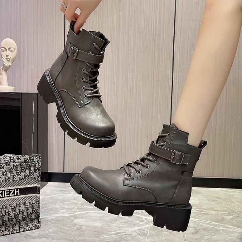 Plus size buckle classic Martin boots fall and winter new low-top round toe lace-up women's boots women's boots