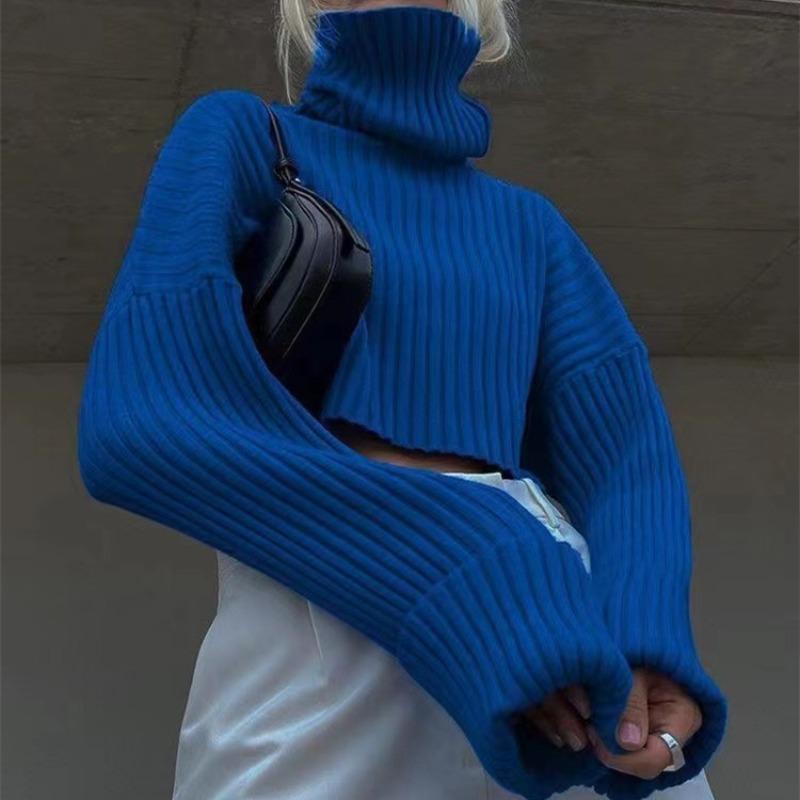 

Женская вязаная одежда с высоким воротником осень и зима новая трикотажная с длинным рукавом короткий пуловер свитер one size fits all