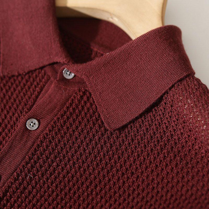 Heavy Weight Goods! Super Fine Australian Wool! Italian Single Fall Winter Men Wool Jacquard Lapel Knitting Polo Shirt Sweater