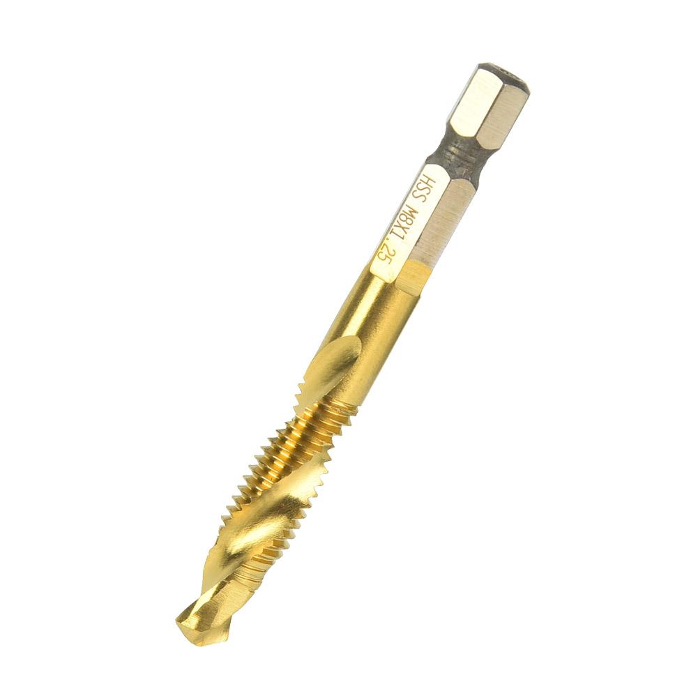 HSS 6.35mm Hex Shank Tap Drill Bit Through Hole Inner Chip Removal Tap Drill 15mm(M8)