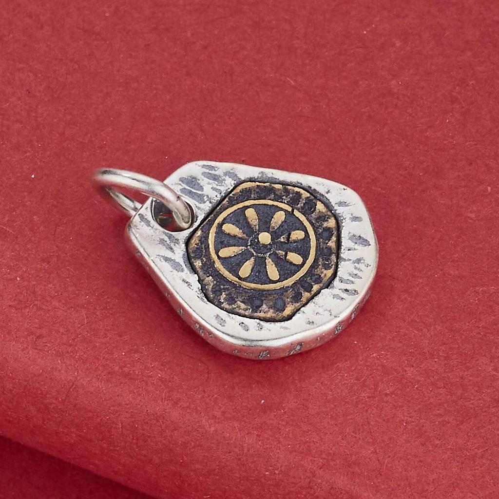 S925 Sterling Silver Lotus Pendant with Eight Auspicious Wheels Charm for DIY Bracelet or Necklace