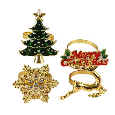 6 Sets of Creative Merry Christmas Napkins Ring Glossy Deer Christmas Snowflakes Christmas Tree Napkin Buttons 24 Pieces