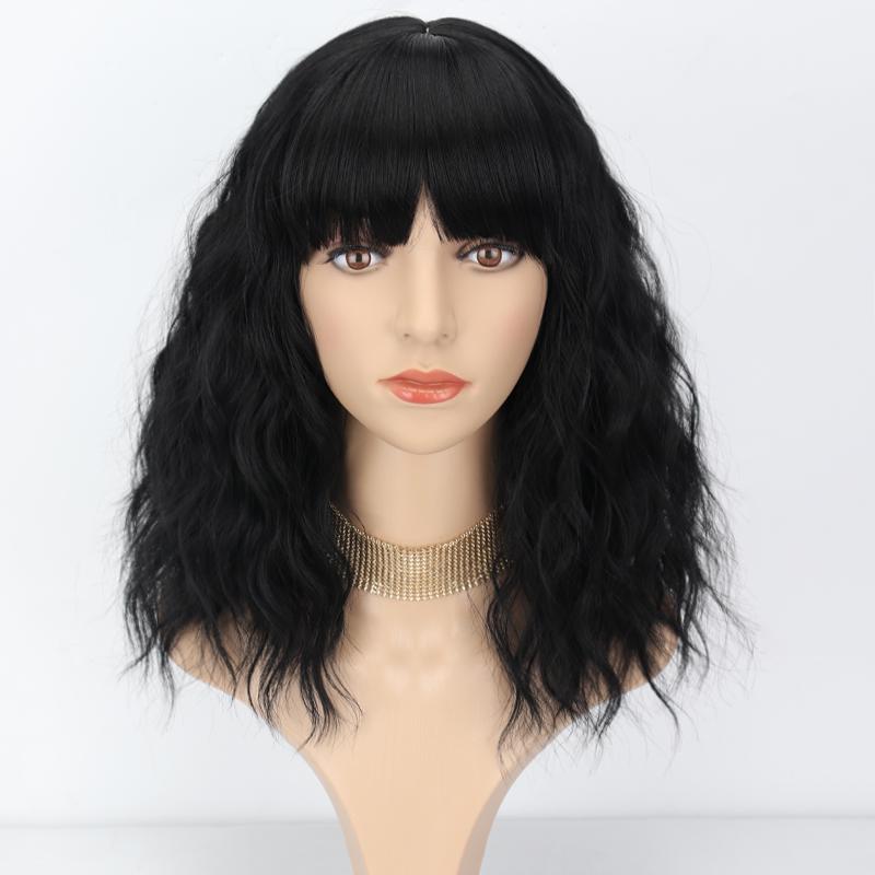 XINRAN Women Fashion Light Purple Shoulder Length Natural Wavy Wig with Bangs Synthetic Fiber Short Wavy Wig Cosplay Daily Wear