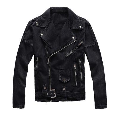Men's Punk Style Asymmetrical Zipper Slim Fit American Motorcycle Denim Jacket