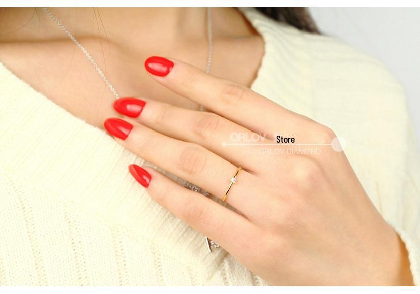 14K Gold-Plated 925 Sterling Silver Women's Ring with Princess-Cut Zirconium, Korean Japanese Style, Thin Band Tail Ring
