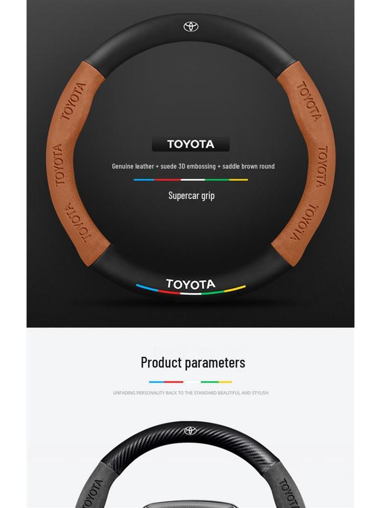 Genuine Leather Steering Wheel Cover for Toyota Camry 2006-2022 - All-Season Universal Fit with Carbon Fiber Suede