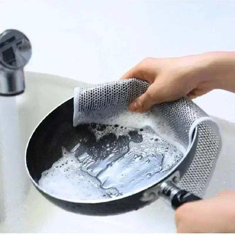10/1pcs Steel Wire Cleaning Cloths Double Sided Non-stick Oil Washing Pan Pot Rags Kitchen Dishes Coffee Stain Grid Dish Cloth