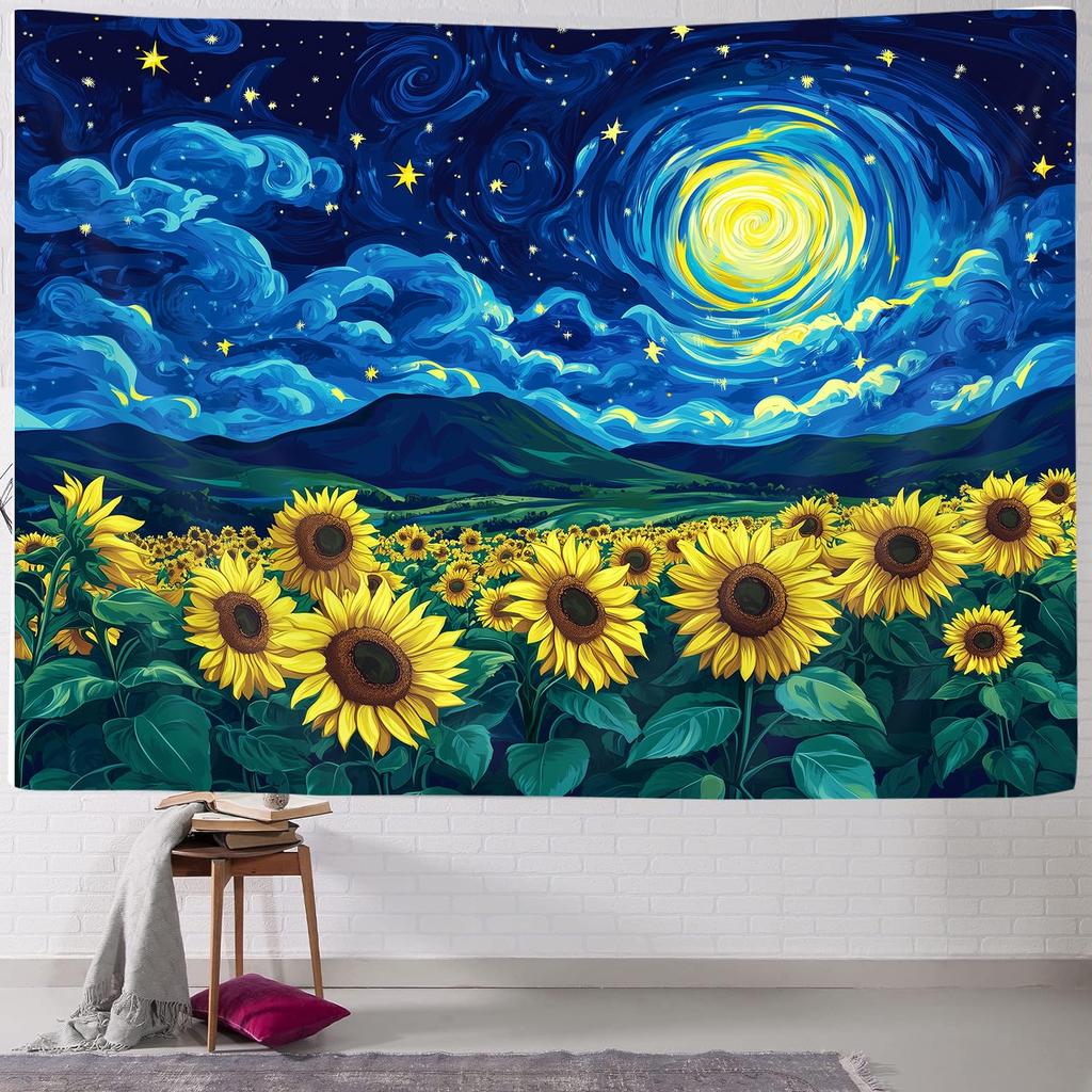 Sunflower Tapestry Wall Hanging Country Yellow Floral Tapestry Sunflower Field Nature Landscape Wall Art for Living Room Dorm