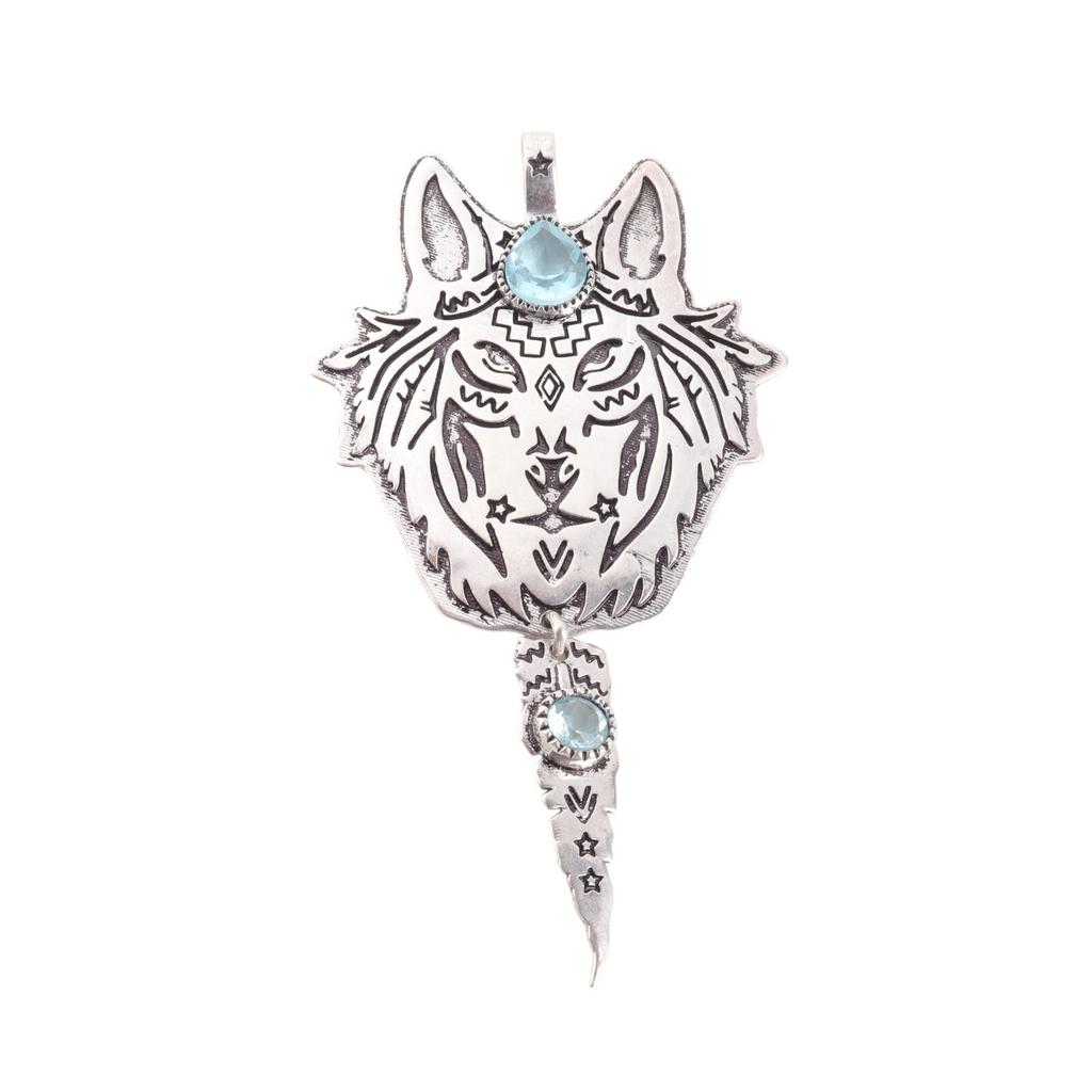 Genuine Sky Blue Topaz Gemstone 925 Sterling Silver Handmade Unique Pendant 4'' CP-26-3