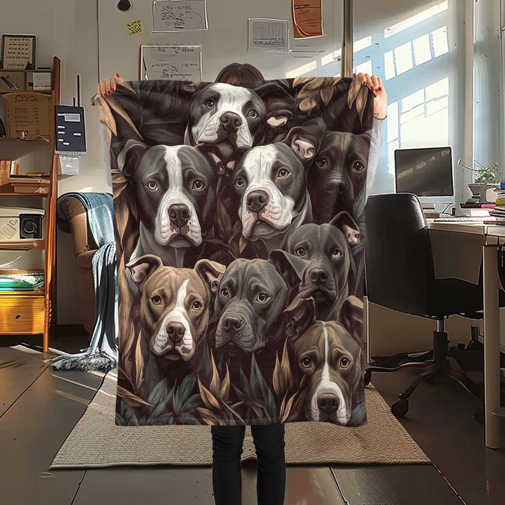 Pitbull and Leaves,pattern Flannel Blanket, High Quality Comfortable for All Seasons, Home Decor, Warmth and Comfort, Perfect for Gifts.
