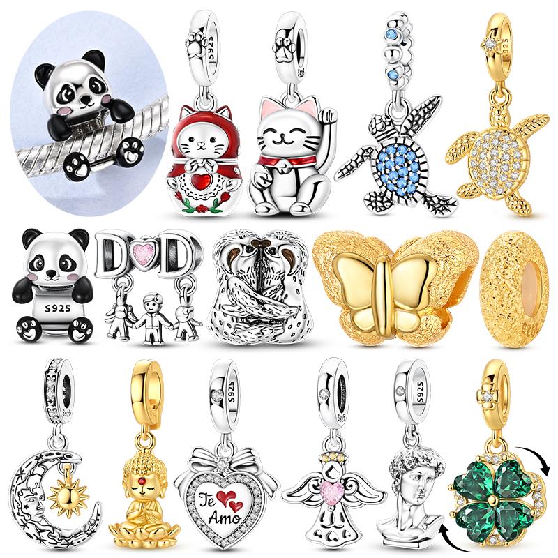 Charms Pendant 925 Silver Openable Closable Cat Nesting Doll Lucky Cat Beaded Fit Bracelet DIY Women Jewelry