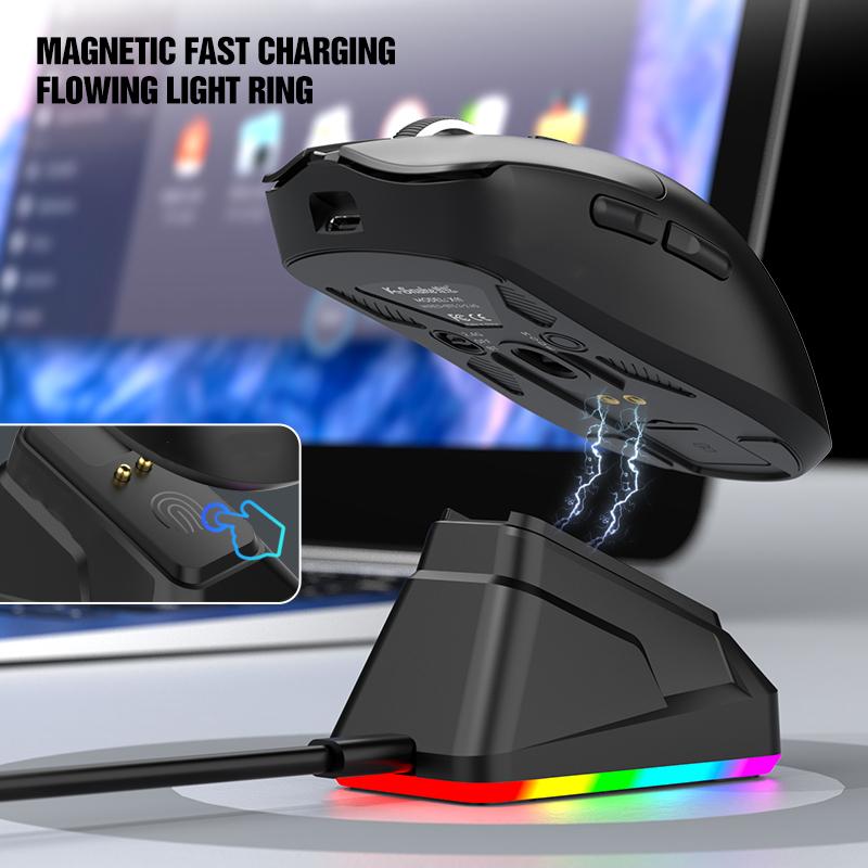 Rechargeable 12000DPI Wireless Mouse with Charging Dock Bluetooth 2.4G Wired Tri-Mode RGB Ergonomic Ultra-Light PC Gaming Mouse