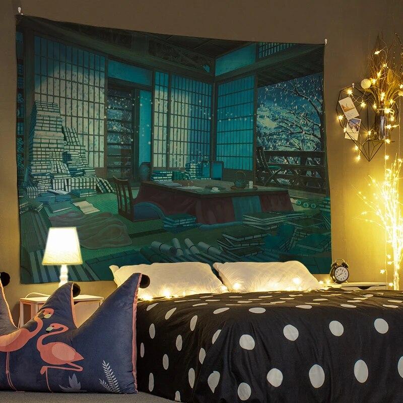 Cartoon-Wandteppich, Wanddekoration, Inneneinrichtung, Szene, Kunst, hängender Hintergrundstoff