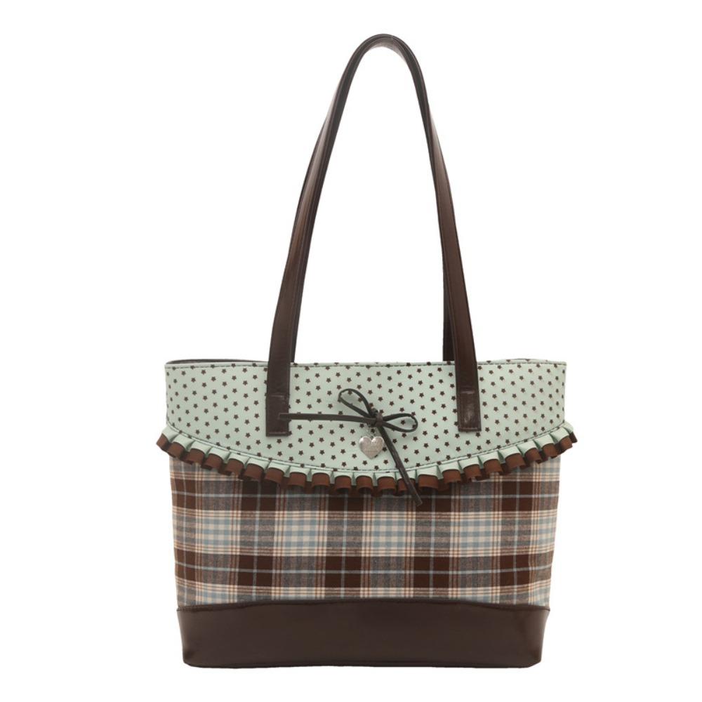

Bowknot Patchwork Handbag Polka Dot Canvas Tote Bag Vintage Lace Plaid Tote Bag Women зелёный