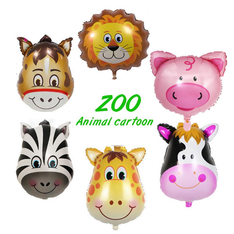 25Inch Cartoon Animal Head Aluminum Film Balloon Baby Birthday Party Decor Lion Tiger Cow Elephant Inflatable Helium Ballon Toy