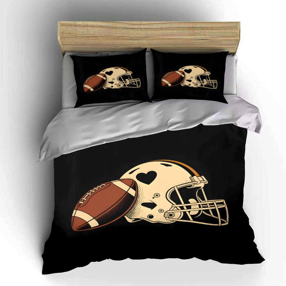 Football and Heart-Shaped Helmet Print Soft Comfortable Duvet Cover Bedding Set Included 1*Duvet Cover 2*Pillowcases