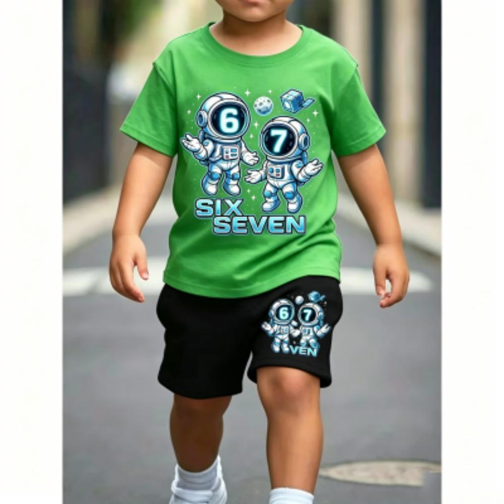 67 Astronaut Printed 15 Colors Men's T-shirt and Shorts 2 Piece Set Summer Home Outdoor Casual Outfit Men's and Women's Sports Set